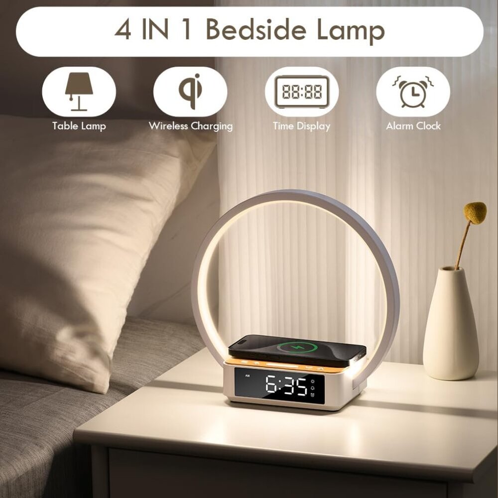 Bedside Lamp With Alarm Clock,Touch Lamp With Wir… - image 2